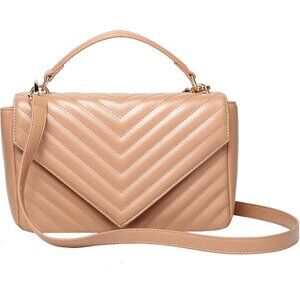 Quilted Vegan Leather Cross Body Bag with Top Handle Sunglasses Wallet Keys